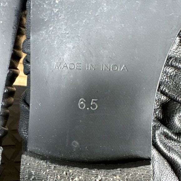 Free People Womens Sz 6.5 Ruched Black Leather CARA Elasticized Ballet Flats - Picture 10 of 10